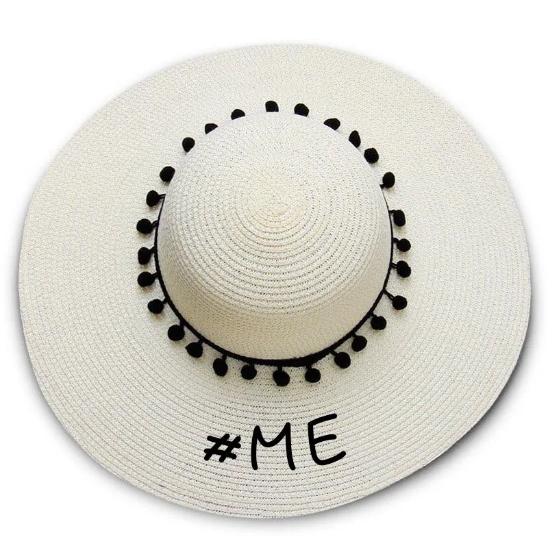 #me print Floppy Beach Hat - Black Pompoms