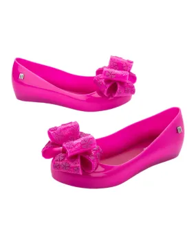 Mini Melissa Ultragirl Sweet XI Bow Applique Pink Ballerinas For Girls