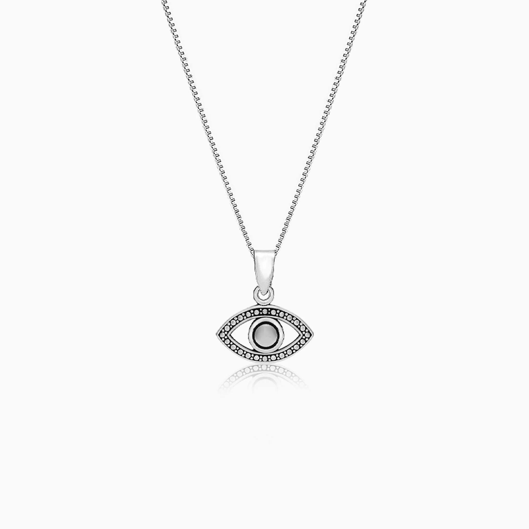 Oxidised Silver Evil Eye Pendant with Box Chain