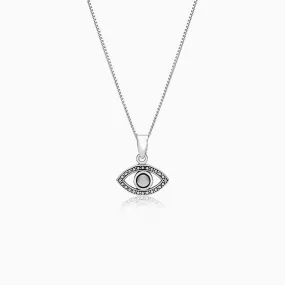 Oxidised Silver Evil Eye Pendant with Box Chain