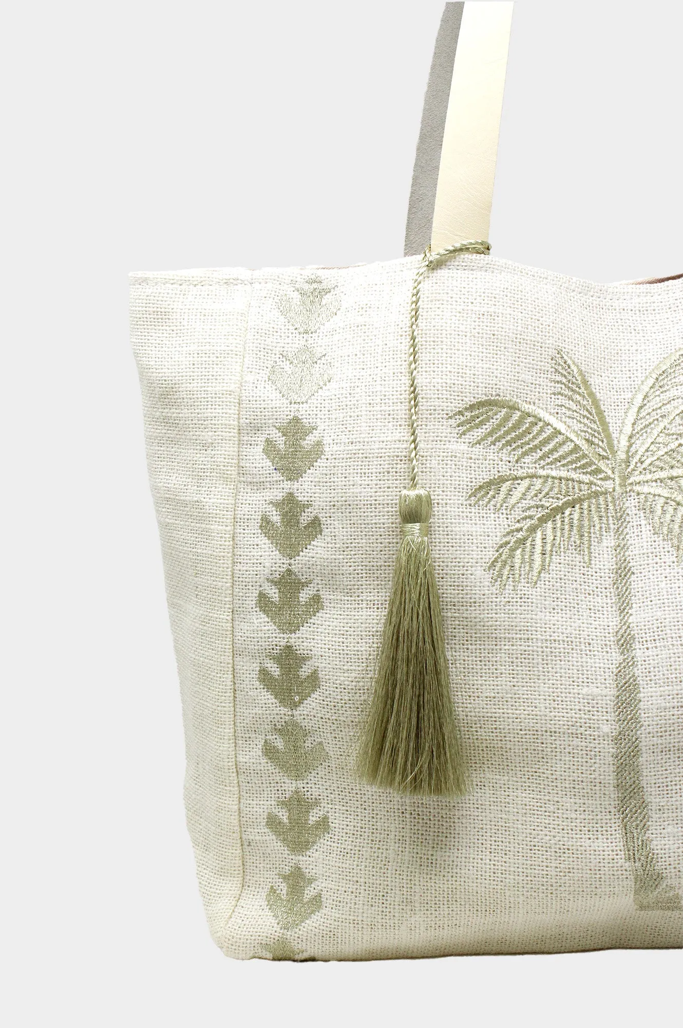 Palm Tree Jute Beach Bag | White/Light Gold