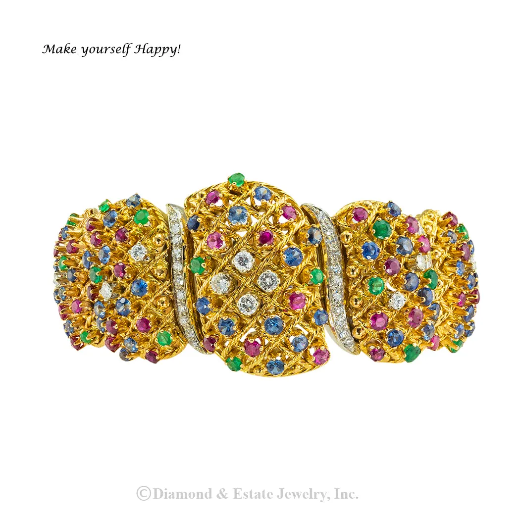 Precious Gems Diamonds Yellow Gold Link Bracelet