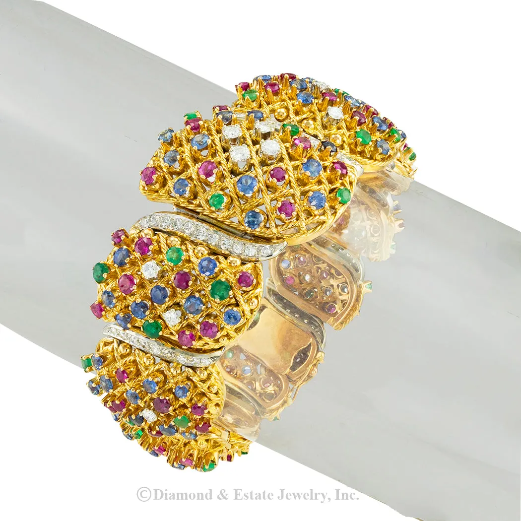 Precious Gems Diamonds Yellow Gold Link Bracelet