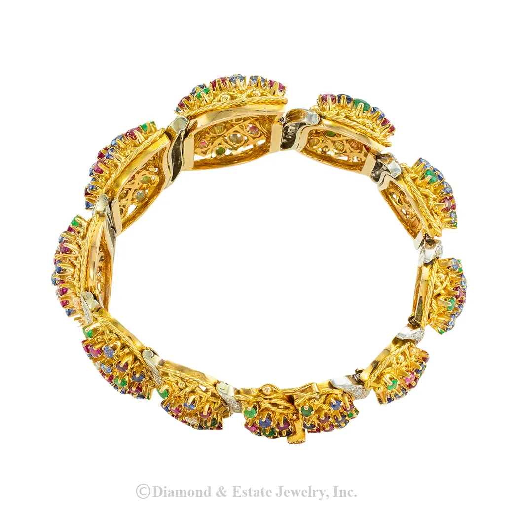 Precious Gems Diamonds Yellow Gold Link Bracelet