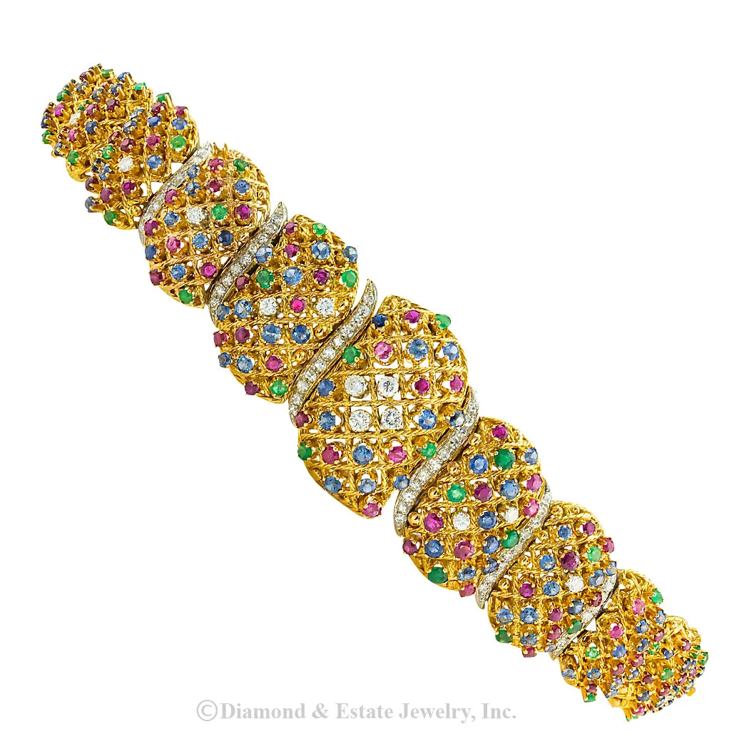 Precious Gems Diamonds Yellow Gold Link Bracelet