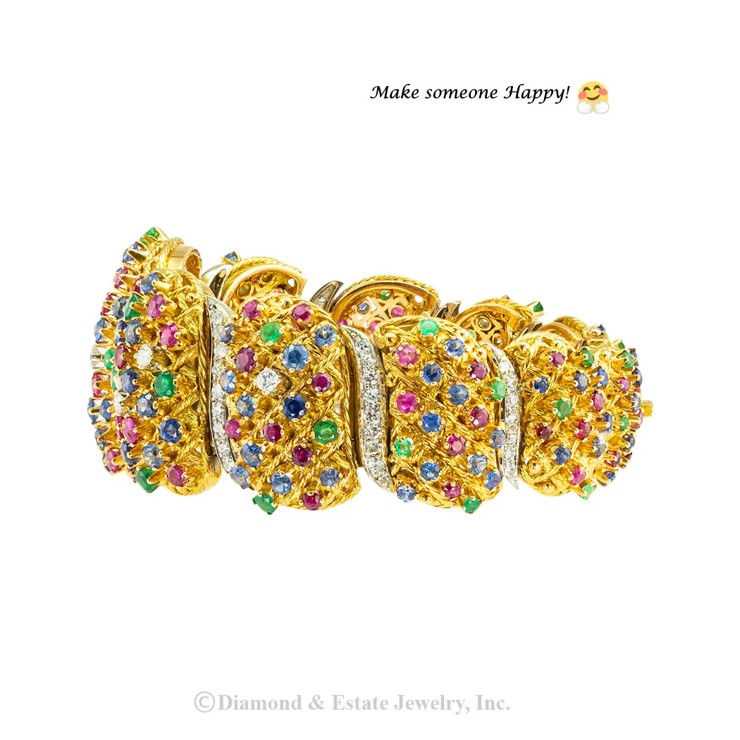 Precious Gems Diamonds Yellow Gold Link Bracelet