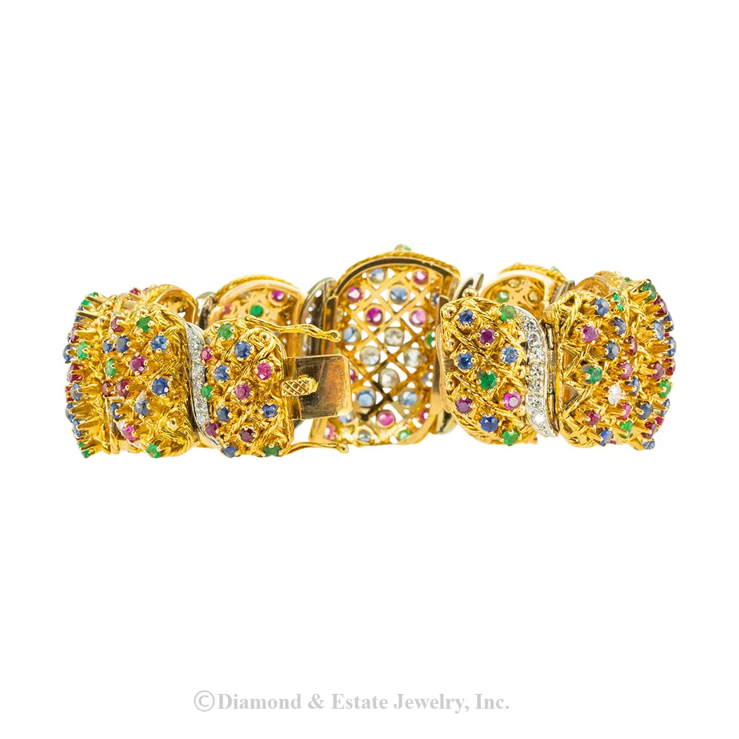 Precious Gems Diamonds Yellow Gold Link Bracelet