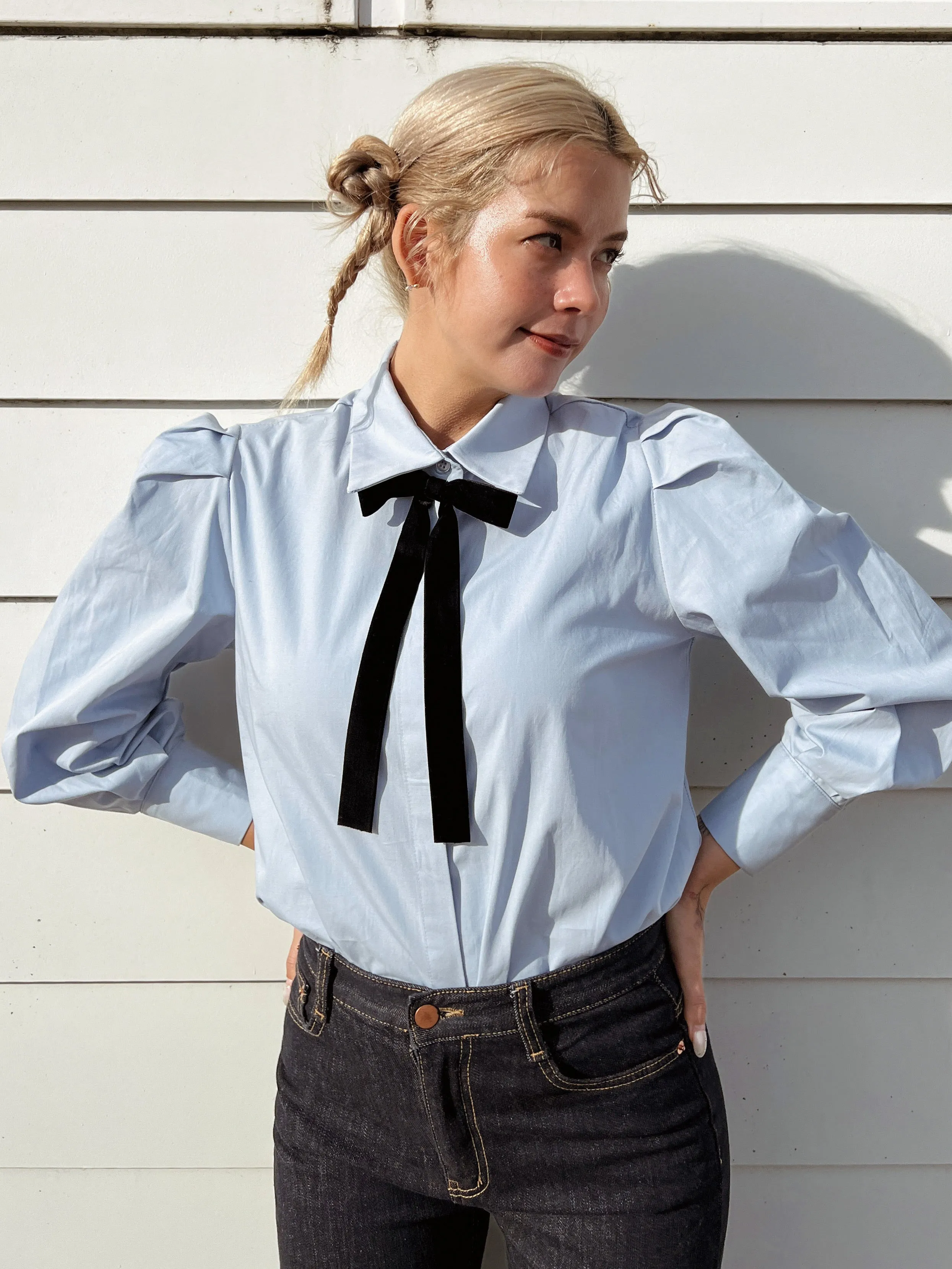 Romantic Ribbon Bow Tie Blouse