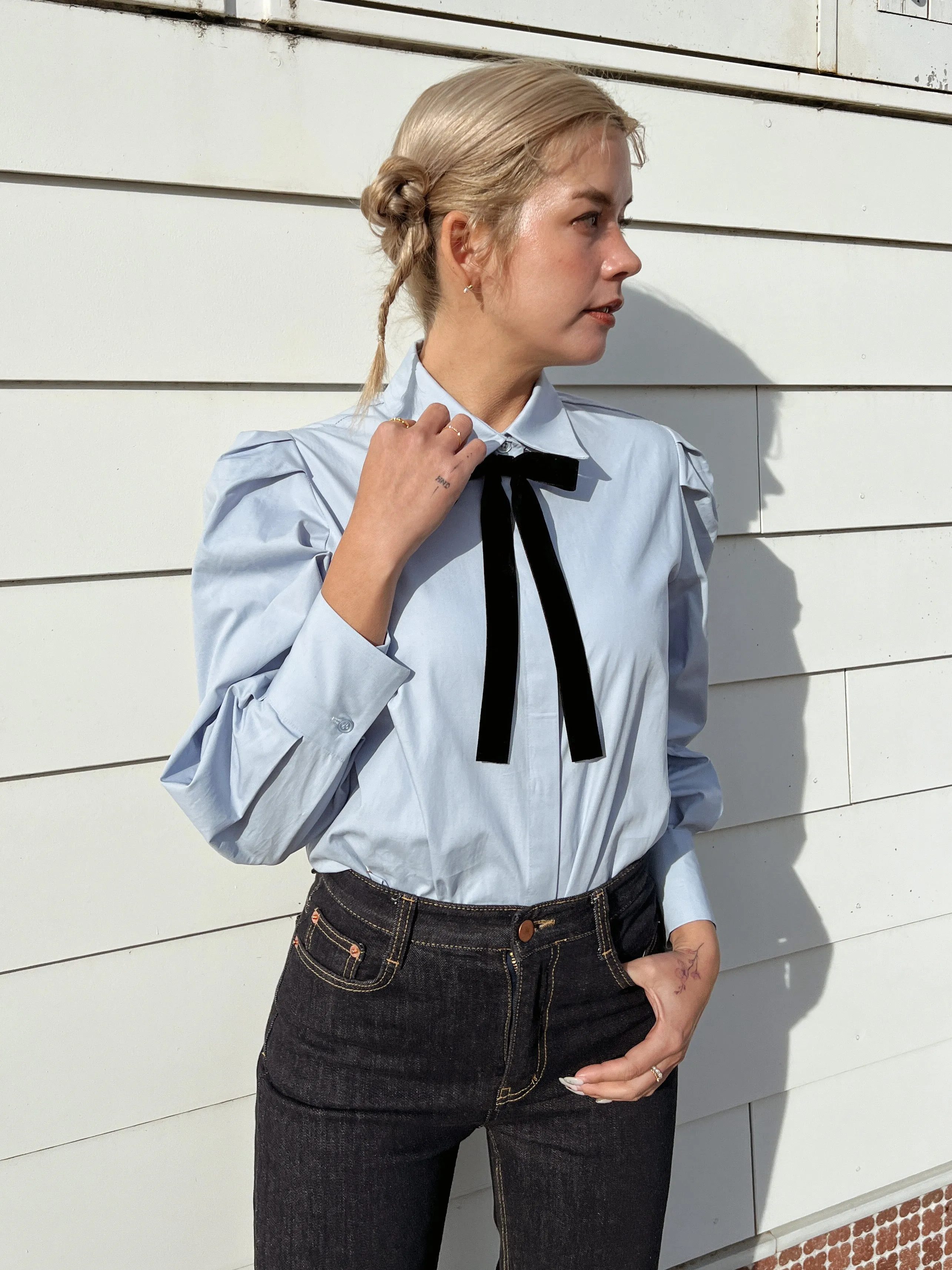 Romantic Ribbon Bow Tie Blouse