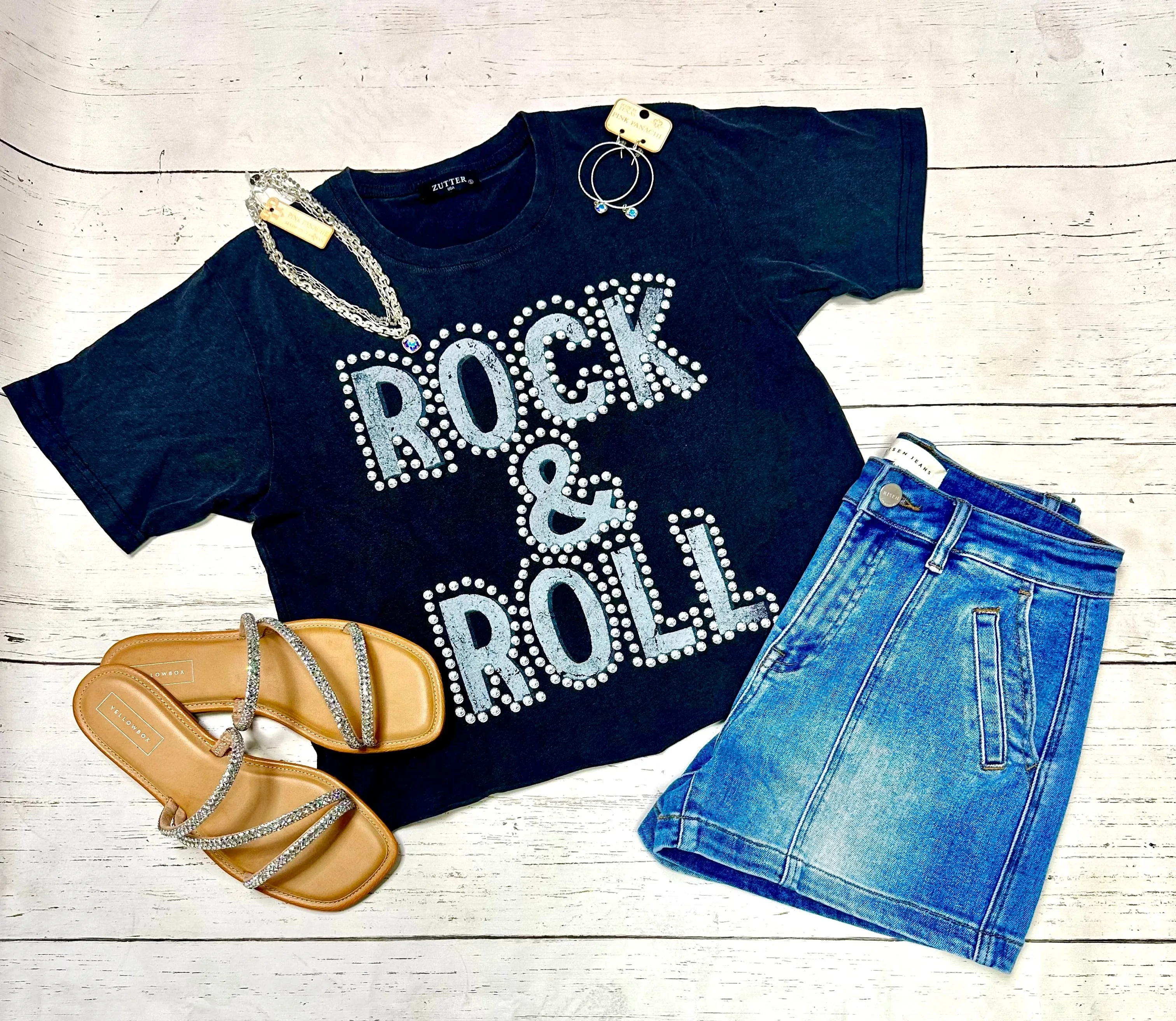 The Rock n Roll Studded Mom Crop Tee