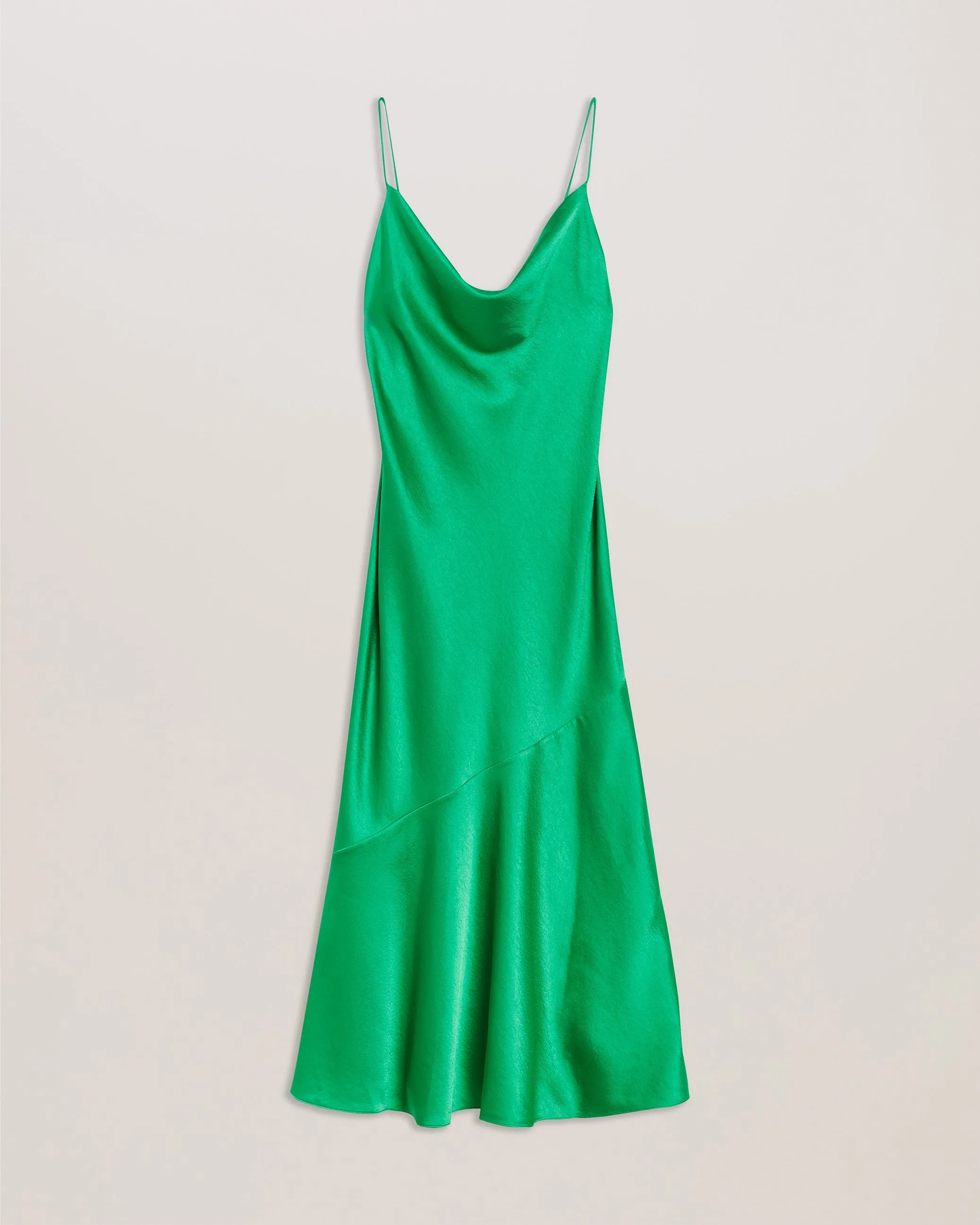 Tunca Satin Cowl Neck Evening Midi Dress Green