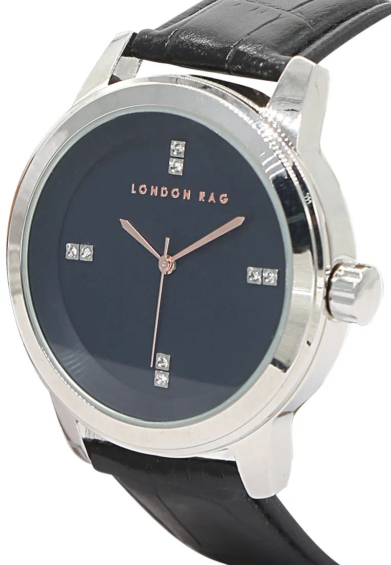 unisex black casual watch with croc pu leather strap