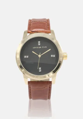 unisex brown casual watch with leather strap