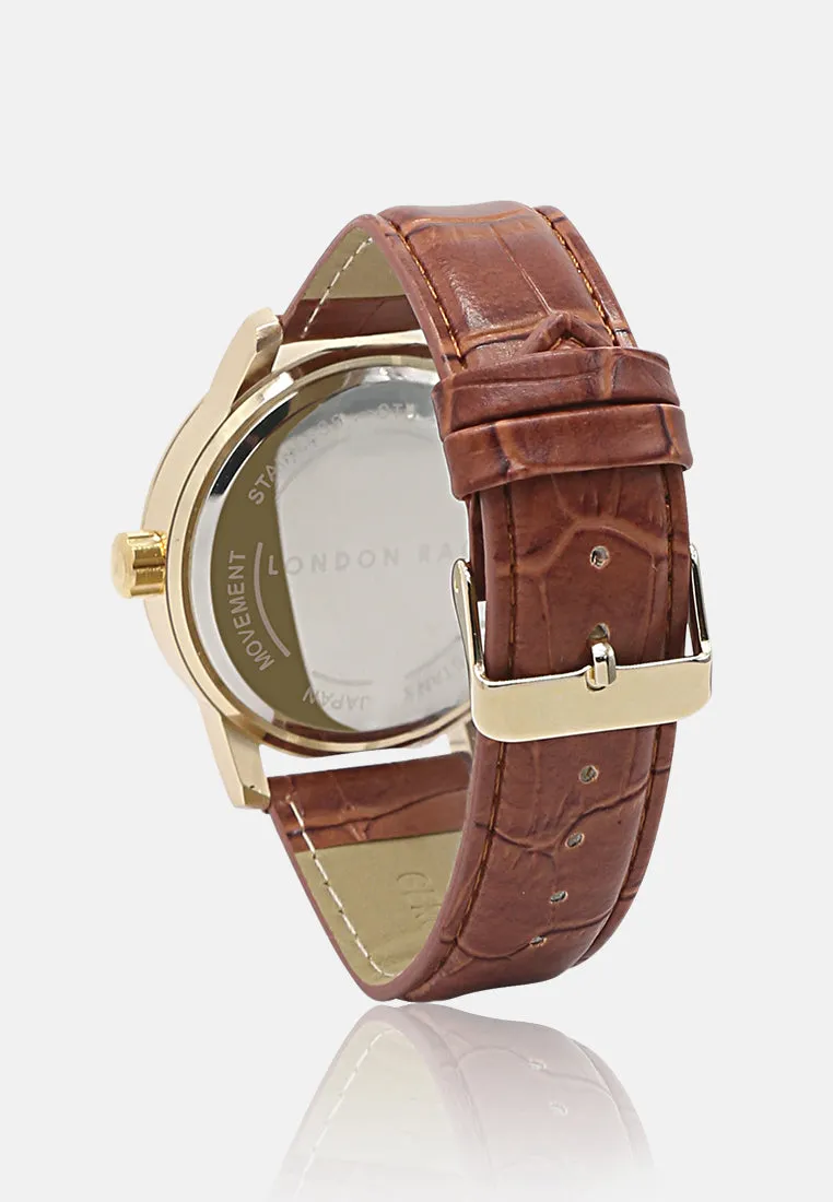 unisex brown casual watch with leather strap