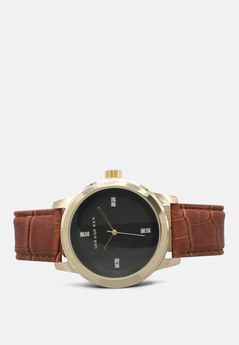 unisex brown casual watch with leather strap