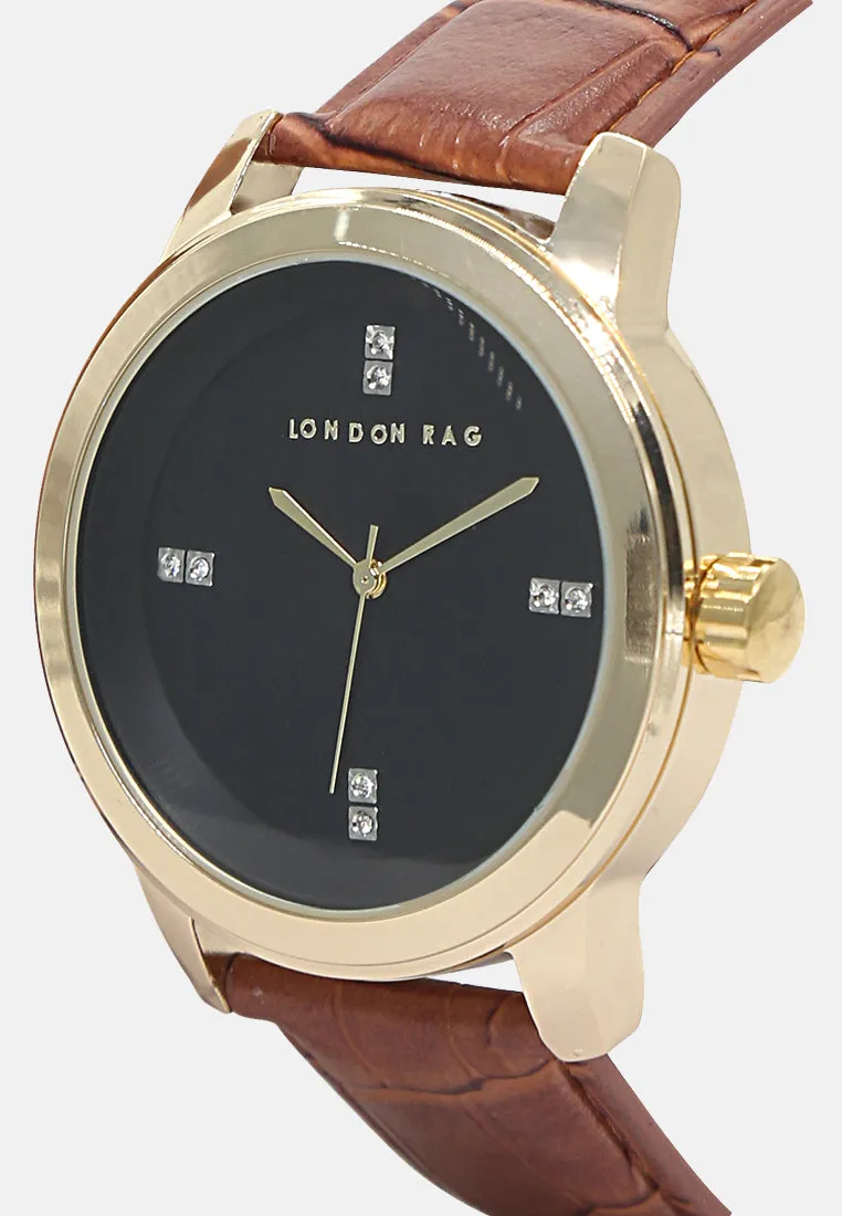 unisex brown casual watch with leather strap