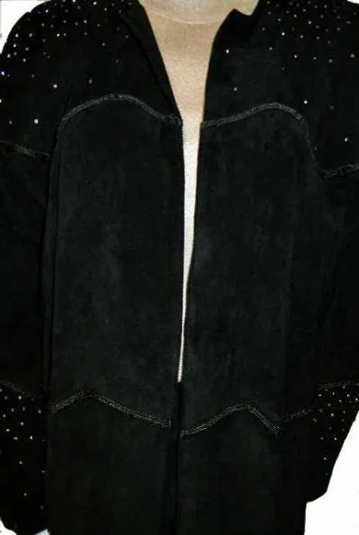 *VINTAGE CACHE DAZZLING SPARKLING RHINESTONE BLACK SUEDE JACKET