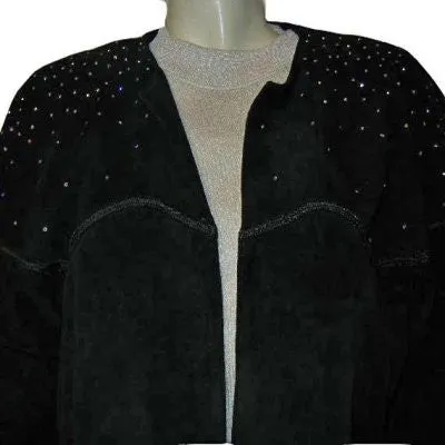 *VINTAGE CACHE DAZZLING SPARKLING RHINESTONE BLACK SUEDE JACKET