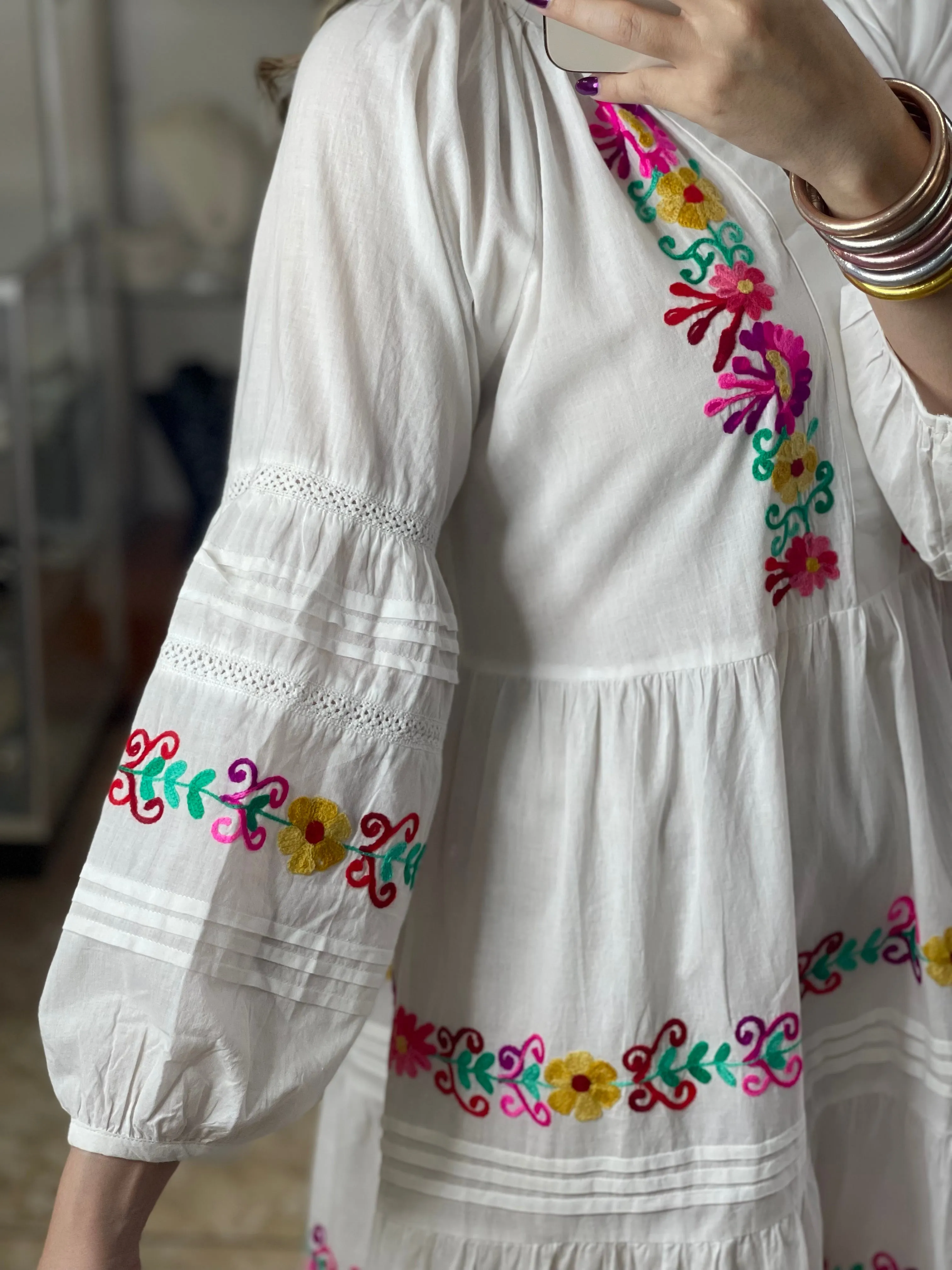 White Floral Embroidered Dress