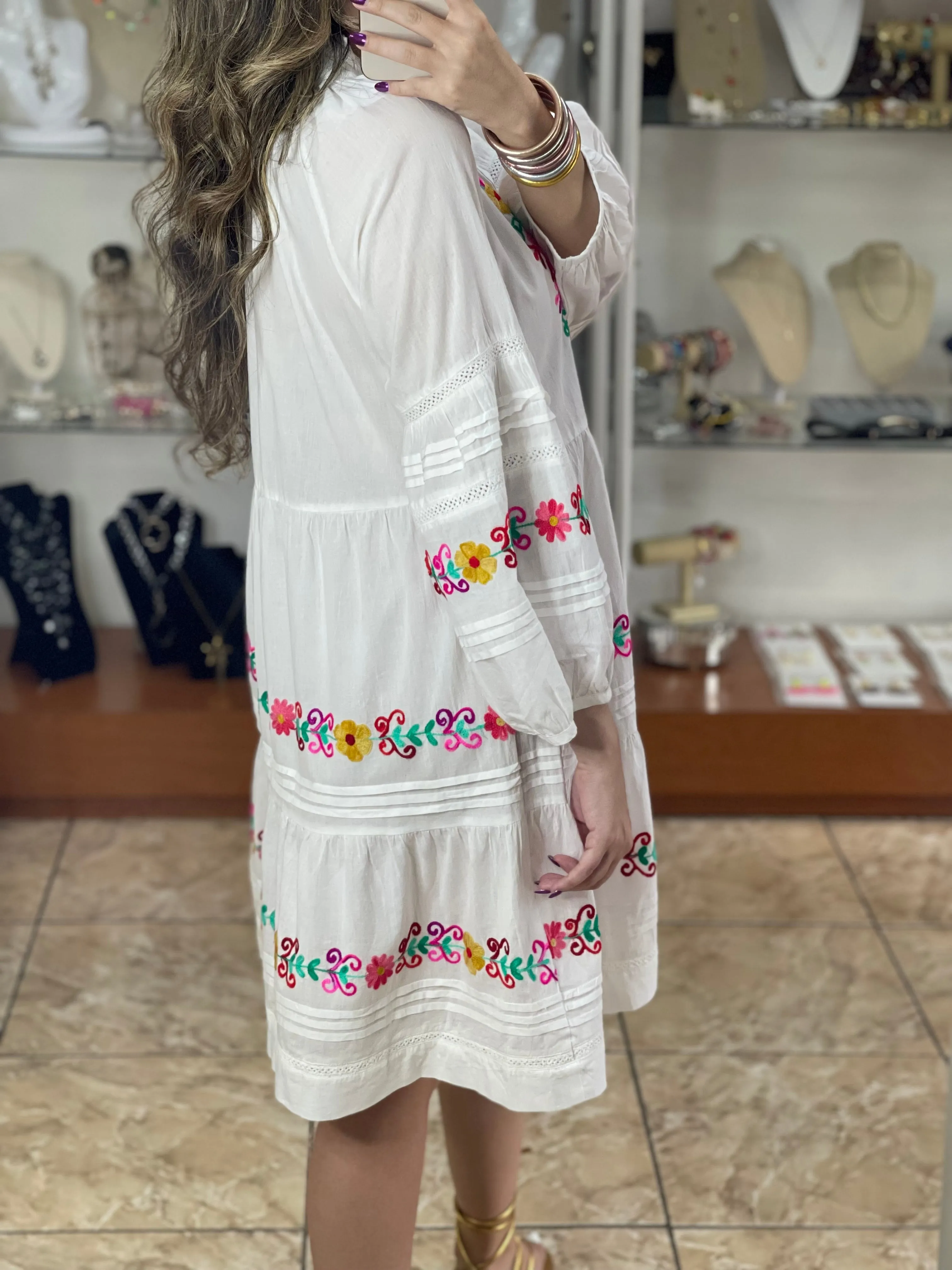 White Floral Embroidered Dress