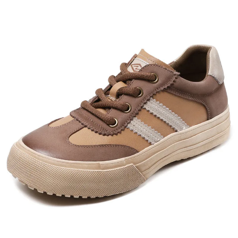 Women Handmade Color Matching Leather Casual Training Shoes